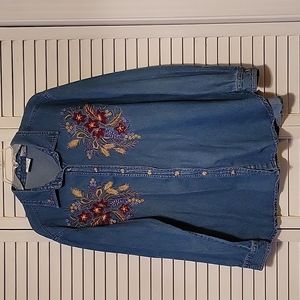 Embroidered Denim Button-Up Shirt